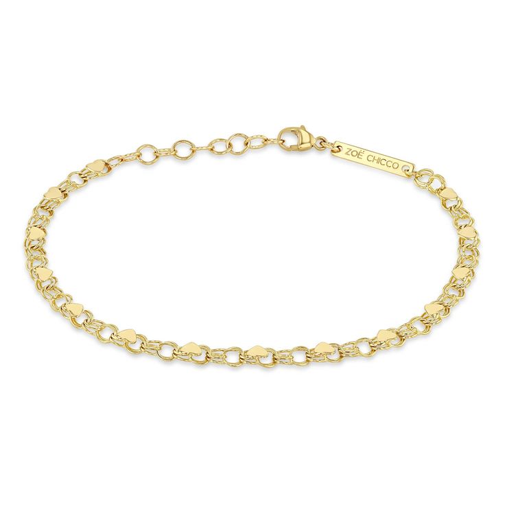 Zoë Chicco 14k Gold Heart & Double Link Chain Bracelet Zoe Chicco, Gold Hearts, Link Chain Bracelet, Double Ring, Gold Heart, Heart Jewelry, Heart Of Gold, Bracelet Sizes, Link Chain