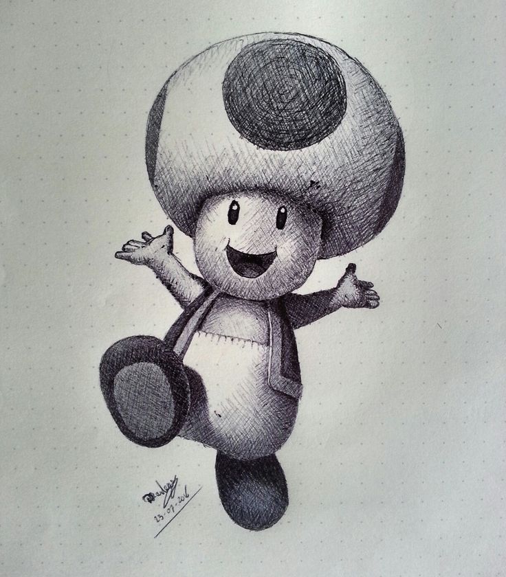 a drawing of a mushroom holding a tennis racquet in one hand and a ball in the other