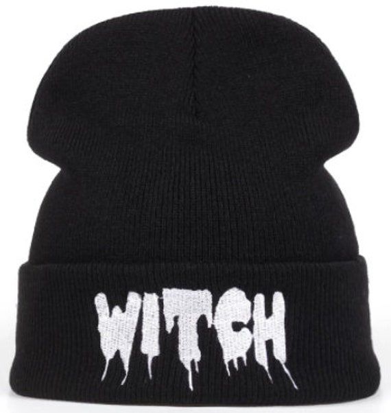 "This skullie/beanie hat is perfect for all seasons. Made from cotton and has \"Witch\" embroidered on the front. One size fits most." Hip Hop Cotton Beanie Hat, Cotton Beanie Cap With Letter Print, Winter Cotton Bonnet Hat, Cotton Beanie With Letter Print, Winter Cotton Bonnet, Cotton Beanie Hat With Letter Print, Hip Hop Winter Snapback Hats, Hip Hop Snapback Winter Hats, Adjustable Cotton Hat For Halloween