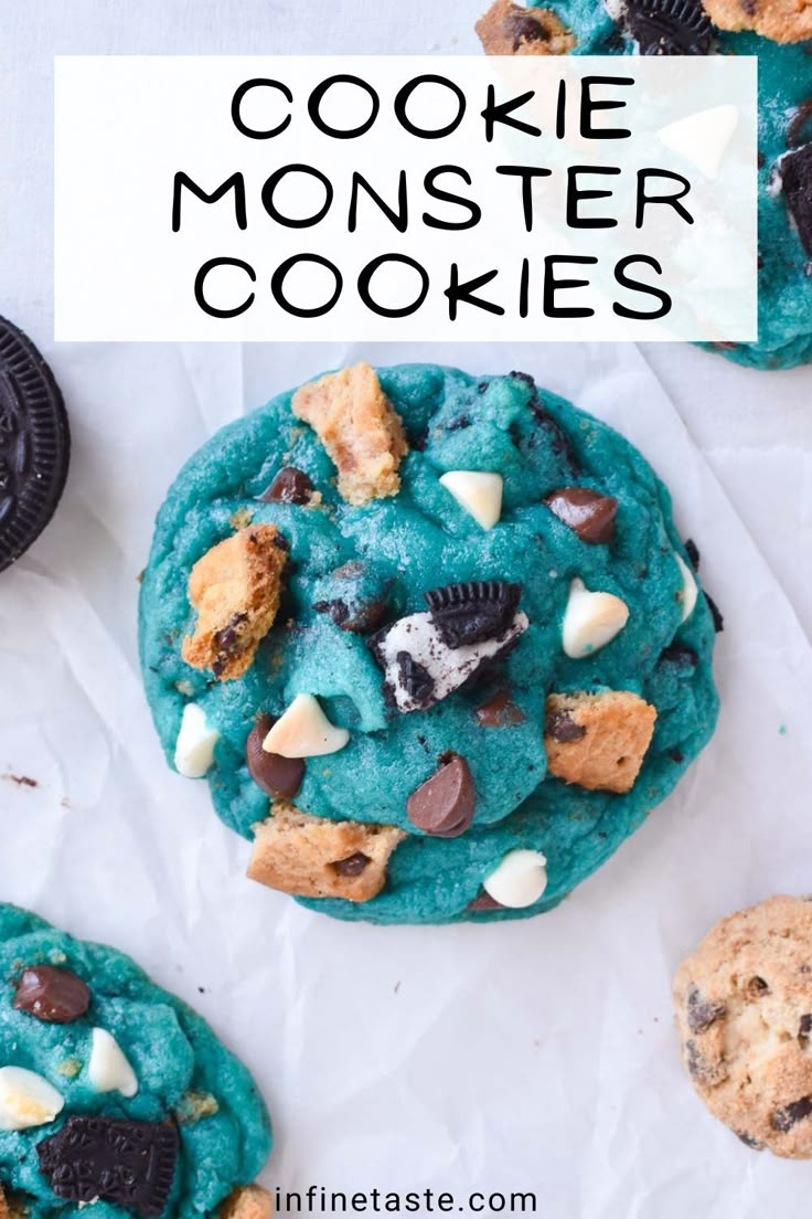 cookie monster cookies with chocolate chips and oreos