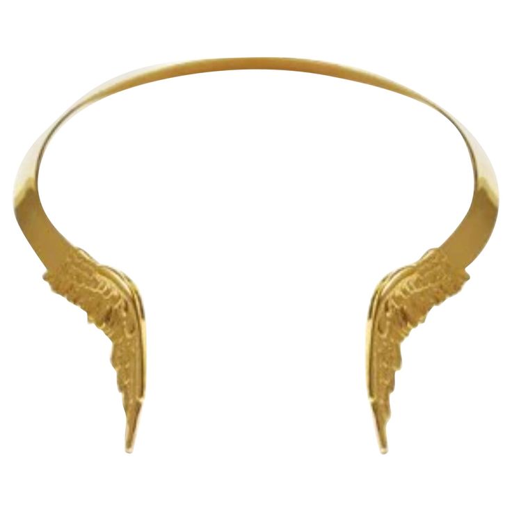 Wing Choker Necklace Plated on Brass. Made in America. Additional Information: Material : Brass Dimensions: W 5.5 x L 6.5 x H 0.38 in Wing Accessories, Angel Jewelry, Wing Necklace, Fantasy Jewelry, Choker Necklace, Plating, Brass, Jewelry Necklaces, Gold