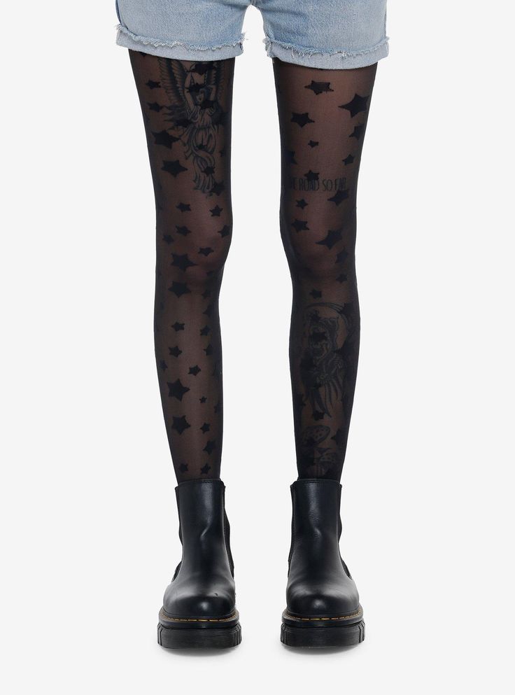 Scene Tights, Goth Staples, Patterned Tights Outfit, Goth Tights, Black Patterned Tights, Star Tights, Funky Tights, Cute Tights, Wishlist 2024