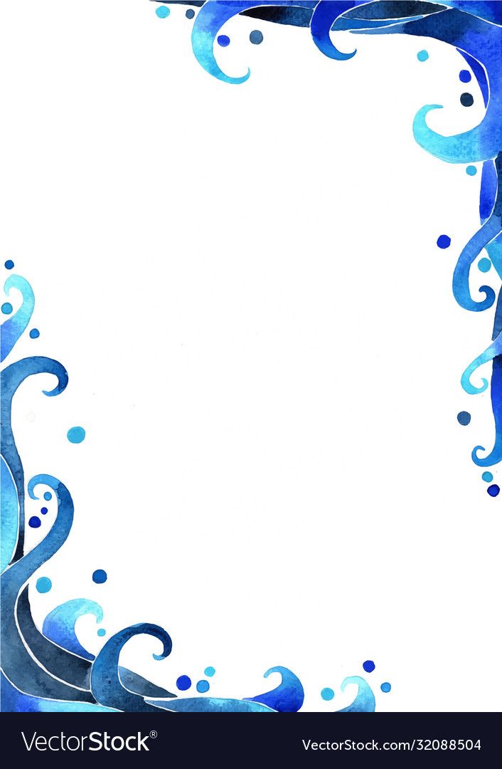 an artistic blue watercolor background with waves and bubbles in the corner, as well as a