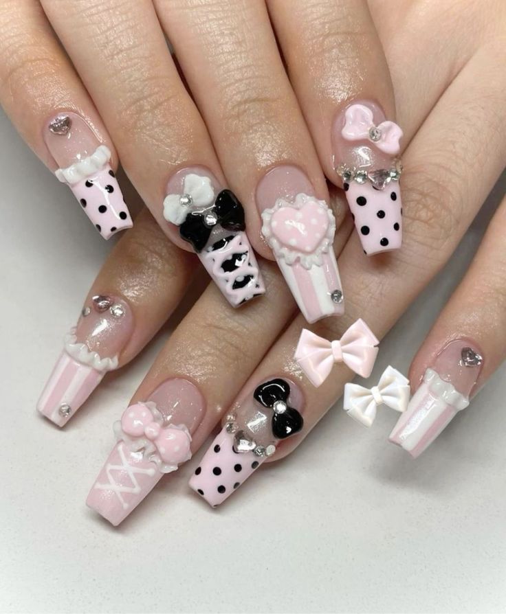 Aesthetic Nail Art, Coquette Nail, Nails Girly, Princess Vibe, Coquette Nails, Aesthetic Nail, Girly Acrylic Nails, Pretty Gel Nails, Really Cute Nails