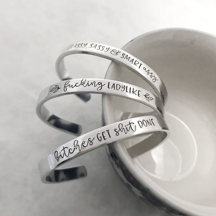 Handmade and customizable funny swear word bracelet gifts for friends Metal Stamped Jewelry Diy, Business Merch, Metal Stamping Diy, Snake Ring Gold, Metal Stamping Ideas, Hand Jewelry Rings, Inspired Bracelets, Silversmithing Jewelry, Metal Stamped Jewelry