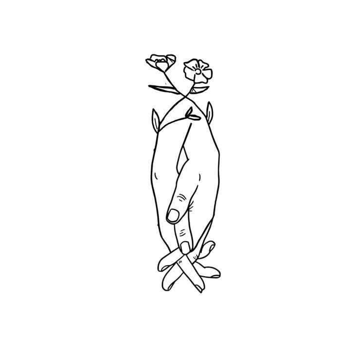 a black and white line drawing of a person holding a knife in one hand with flowers on the other