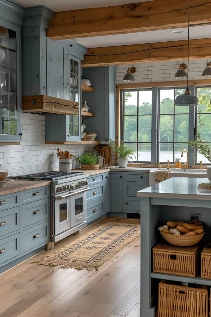 16 Breathtaking Kitchen Cabinet Designs for Coastal Living Blue Kitchen Cabinets, Kitchen Cabinet Ideas, Blue Cabinets, Coastal Kitchen, Kitchen Cabinet Colors, Cabinet Ideas, Blue Kitchen, Blue Kitchens, Cottage Kitchen