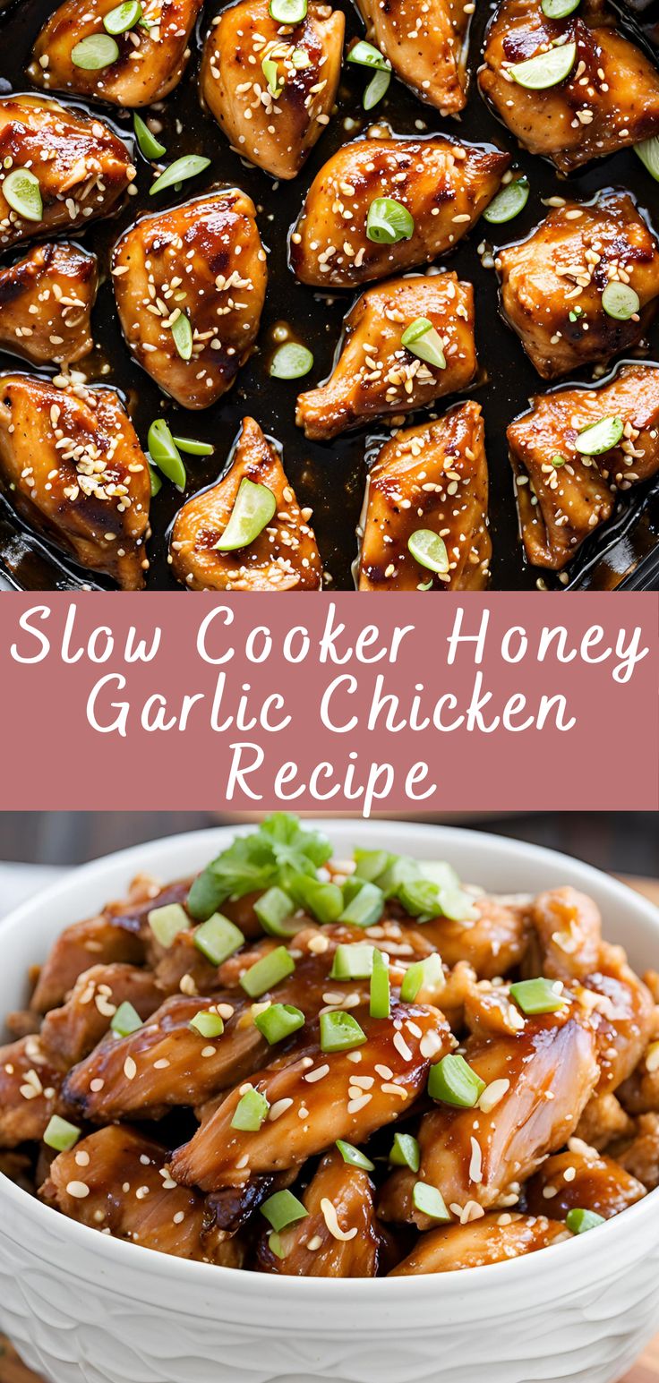 slow cooker honey garlic chicken recipe in a bowl