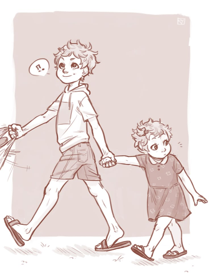 a drawing of two children holding hands