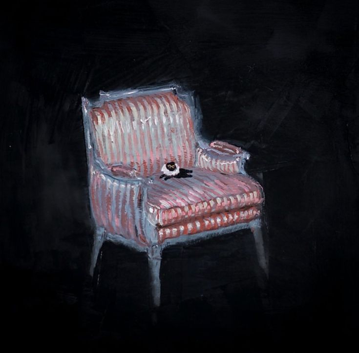 a painting of a red chair on a black background