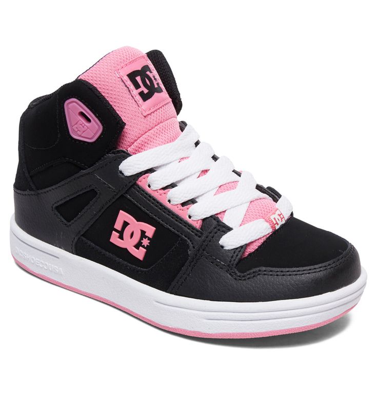 The DC Pure High-Top Shoes are never miss. A DC staple, these everyday high-tops feature a leather, nubuck, or suede upper depending on your colorway choice, plus a mesh lining for increased breathability and an abrasion-resistant rubber outsole to ensure your kicks stay fresh, for longer. Sturdy, versatile, and always The Ringer, Athletic Girls, Skate Style, Shoe Carnival, Dc Shoes, Mode Online, High Top Shoes, Dc Sneaker, Kids Sneakers