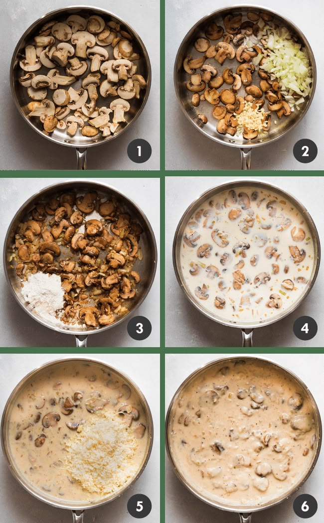 the steps to make mushroom soup are shown