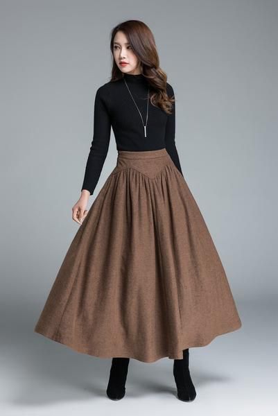 womnes skirts, maxi wool skirt for winter 1642 – xiaolizi Wool Tea Length Skirts, Vintage Floor Length Skirts, Long Highwaisted Skirts, 40s Mode, Skirts Winter, Long Wool Skirt, Warm Skirts, Designer Skirt, Skirt Winter