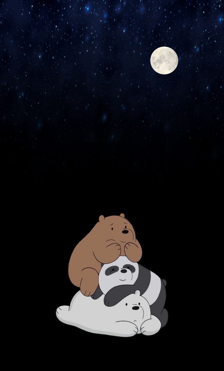 two bears are sitting on top of each other in the night sky with stars above them