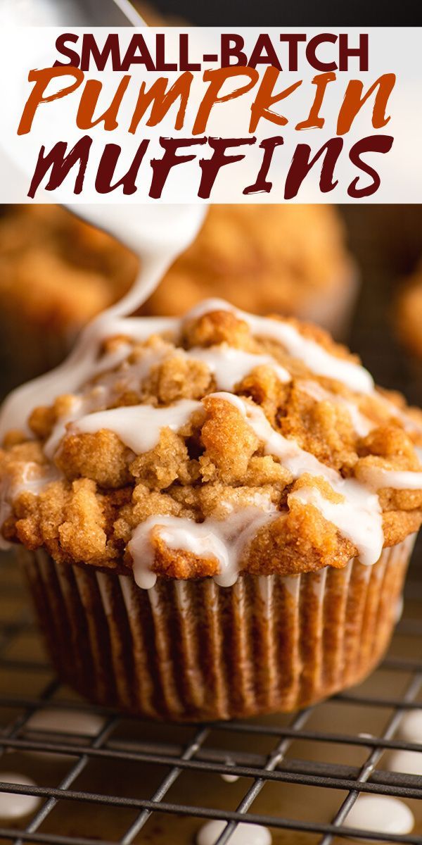 small batch pumpkin muffins on a cooling rack with icing drizzle