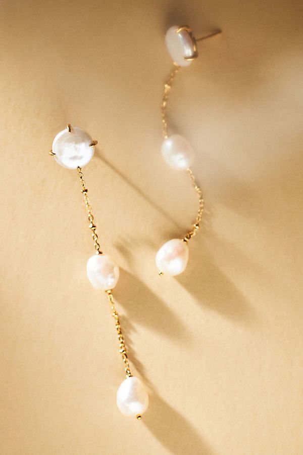 These elegant earrings by NADRI showcase three delicate pearls suspended along a dainty drop chain, effortlessly adding timeless sophistication to classic and contemporary bridal looks. | Dot Linear Pearl Drop Earrings by NADRI in Gold, Women's, Gold/Cubic Zirconia/Sterling Silver at Anthropologie Elegant Wedding Jewelry Brides, Pearl Drop Earring, Elegant Bridal Jewelry, Pearl Jewelry Earrings, Hanging Pearl Earrings, Bridal Earrings Gold, Bridal Earring, Wedding Day Earrings, Pearl Bridal Earrings