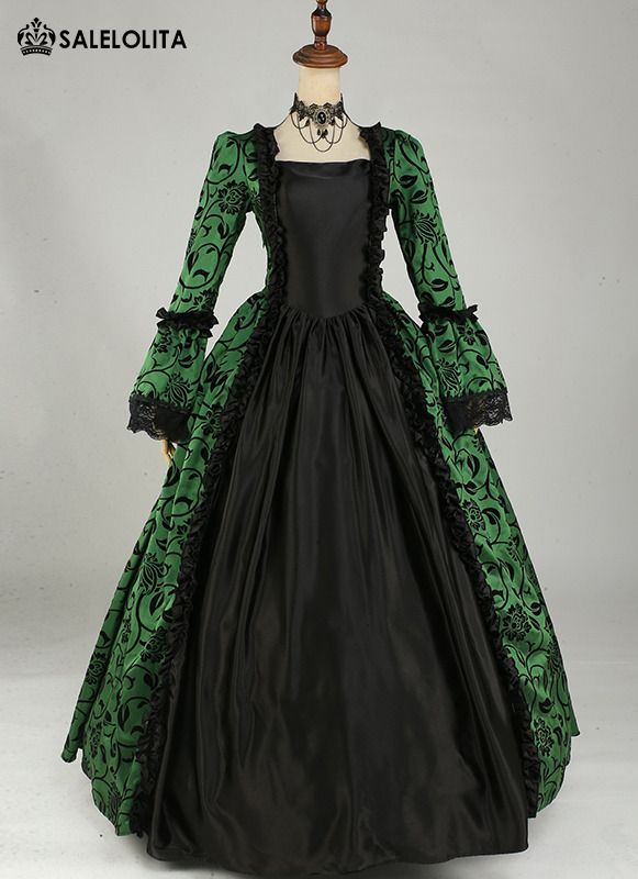 Green Victorian Period Dress Historical Renaissance Costume Victorian Dress With Long Sleeves And Historical Design, Elegant Green Victorian Costume Dress, Green Victorian Dress With Historical Design, Black Long Sleeve Victorian Costume Dress, Green Historical Costume Dress, Ball Gowns Victorian, Victorian Dress Gown, Edwardian Era Dress, Gothic Victorian Dresses