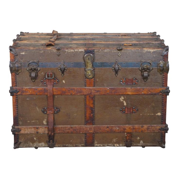 an old trunk is shown on a white background