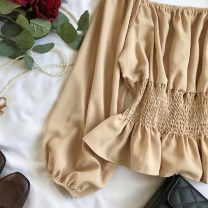 Fitted Beige Chiffon Blouse, Chiffon Beach Blouse For Fall, Casual Beige Blouse For Party, Fitted Chiffon Blouse For Day Out, Fitted Chiffon Top For Day Out, Chiffon Long Sleeve Tops For Vacation, Long Sleeve Chiffon Top For Vacation, Fitted Beige Blouse For Vacation, Thrift List