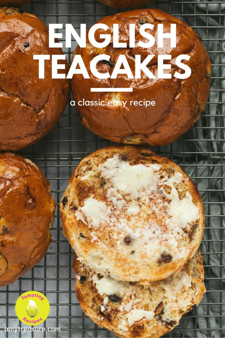 english teacakes on a cooling rack with text overlay