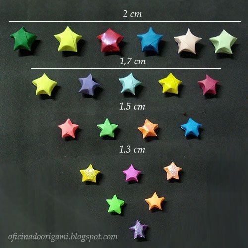 colorful stars are arranged on a blackboard to show the size and measurements for each star