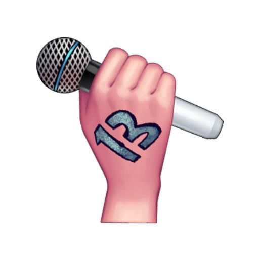 a hand holding a microphone with the letter e painted on it's thumb and raised fist