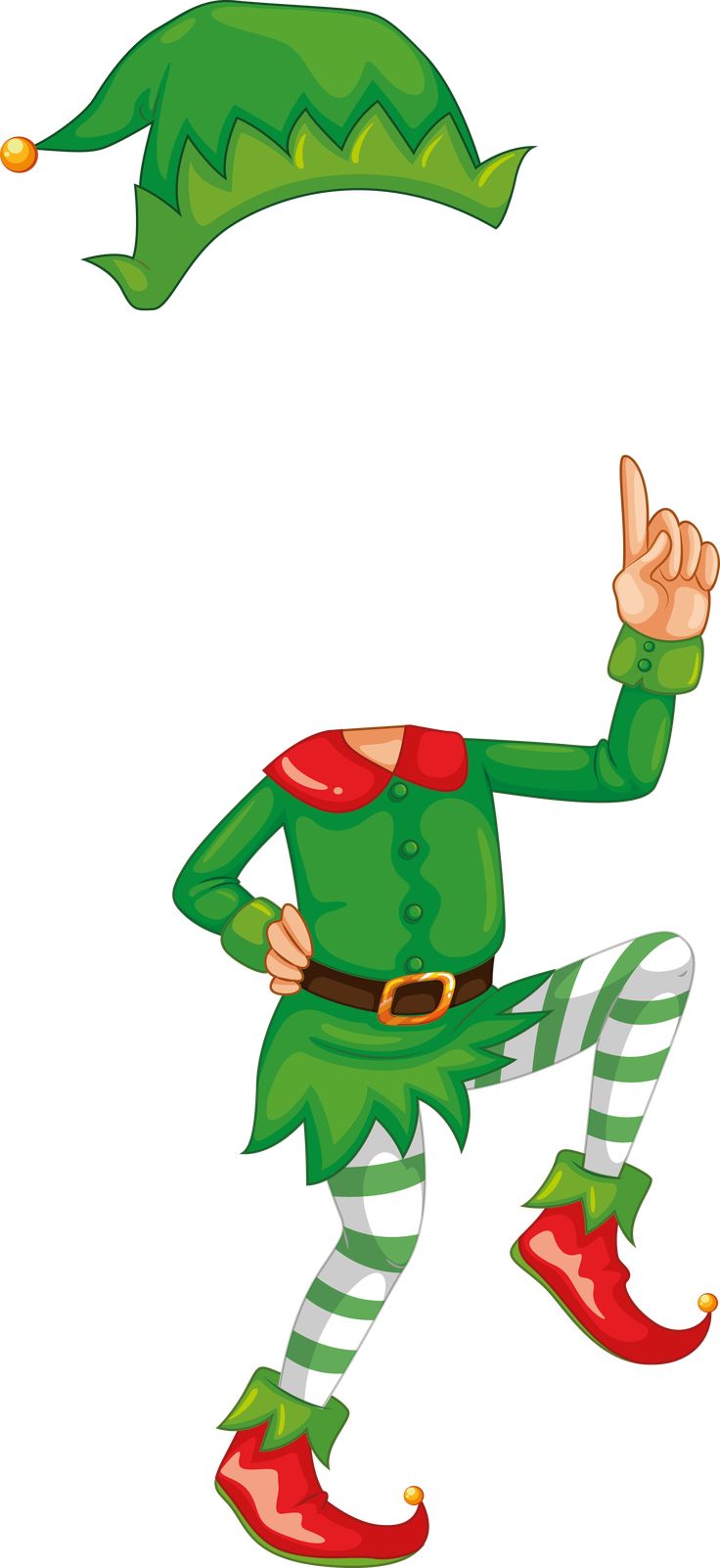 an elf is running and pointing to the left with his hand up in front of him