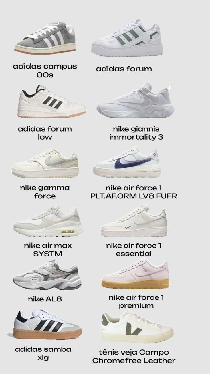 the adidas are all different colors and sizes