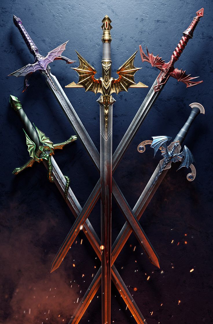 the four swords are all different colors and sizes