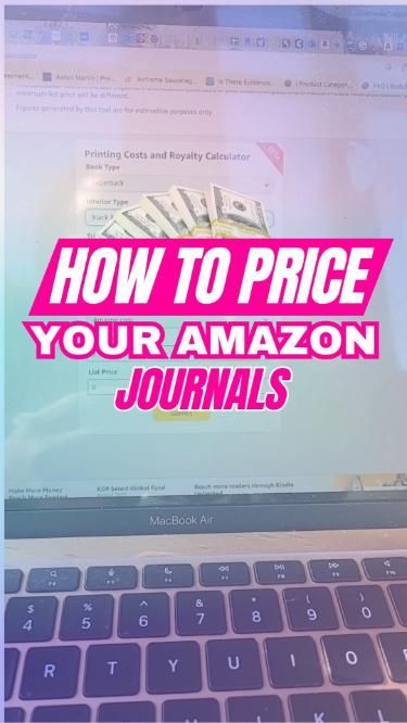 an open laptop computer with the words how to price your amazon journals on it's screen