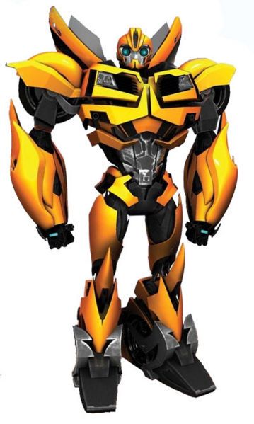 a yellow and black robot standing in the air