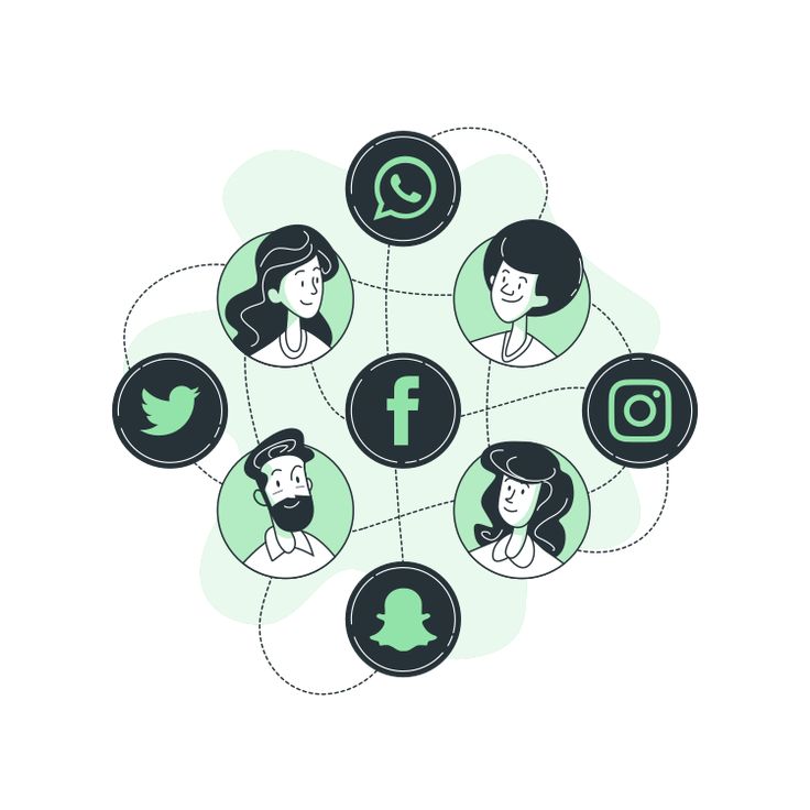 the social icons are connected to each other, with one person's head in the center