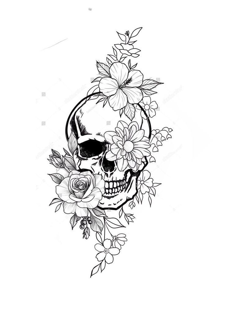 a skull and flowers tattoo design