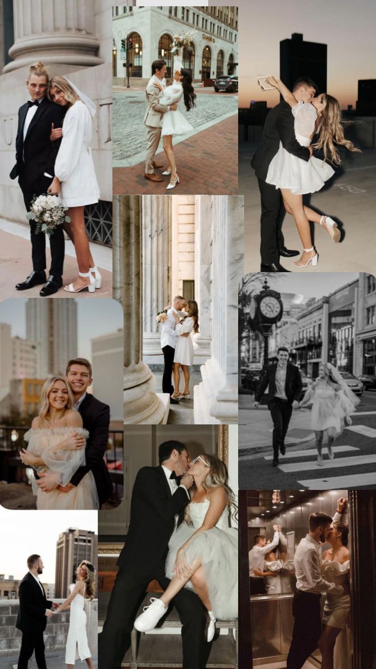 a collage of photos with people dressed in formal wear and tuxedos on them