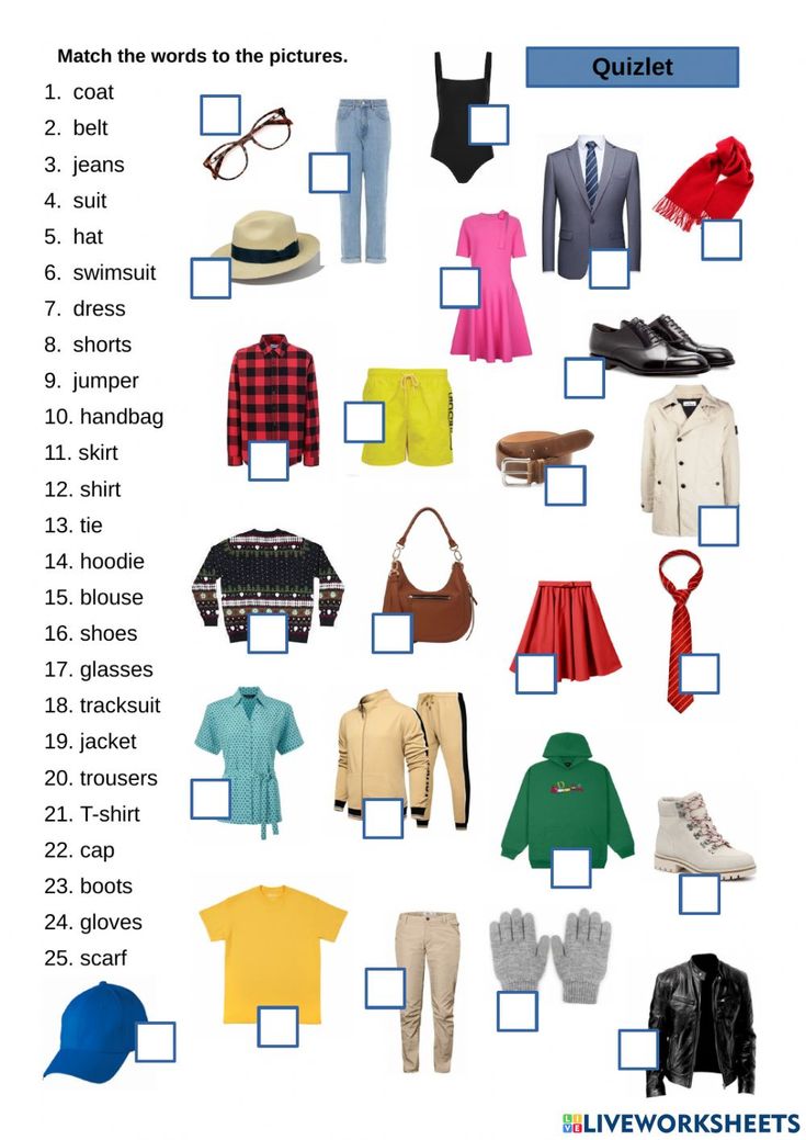 clothes and hats are shown in this worksheet