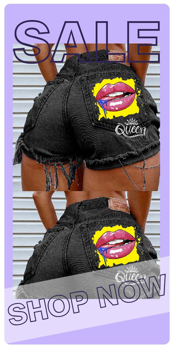 Black Casual Print Ripped Buckle Mid Waist Skinny Denim Shorts Denim Style Casual, Red Street, Queen Shop, Black Casual, Denim Fashion, Looks Great, Leopard Print, Denim Shorts, Buy Now