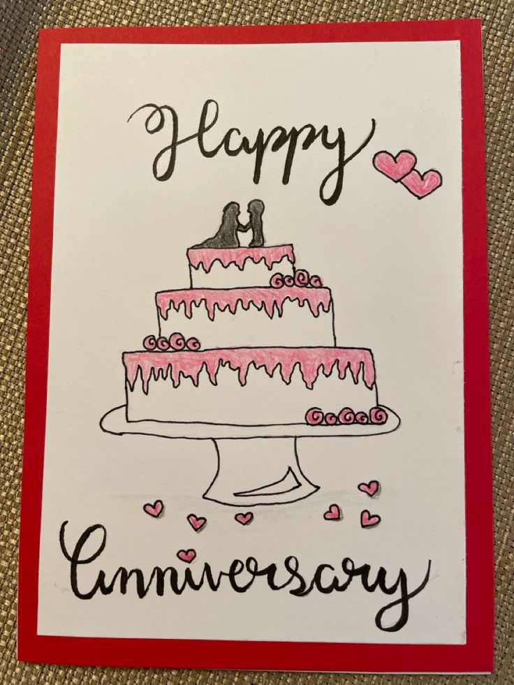 a happy anniversary card with a cake on it