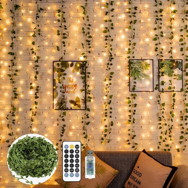 PRICES MAY VARY. 66ft 200 Warm White Led with Artificial Vines--The copper wire is flexible, you can bend it to any shape or wrap it on anything you want like wreaths, trees, flowers, weddings with bouquets. There are many creative ideas of the starry lights for teen girl room decor, kid's bedroom decor. Upgraded Version of Artificial Vines--Naturalistic look, very similar to real vines. Artificial made with high-grade silky fabric, the artificial leaf ribbon is free of any smell and best suited Led String Lights Bedroom, Leaf Fairy, Rectangle Bedroom, Fake Leaves, String Lights In The Bedroom, Plant Lights, Starry Lights, Fairy Lights Bedroom, Teen Girl Room Decor