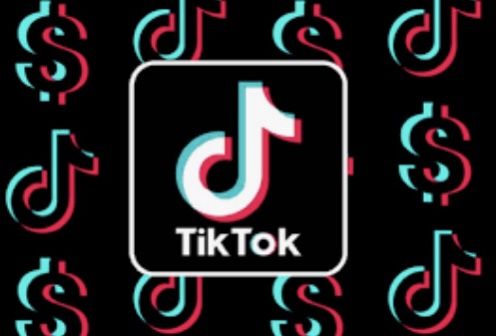 the tiktok logo is surrounded by dollar signs and other symbols on a black background