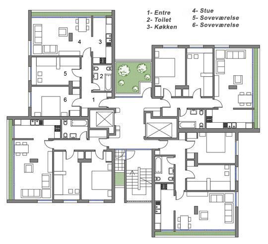 the floor plan for an apartment with four rooms and three bathrooms, including one bedroom