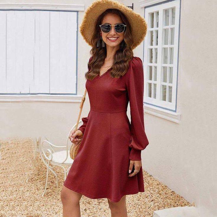 Spring Short Party Dress Women Elegant A Line Dress Ladies Sexy V-neck Long Sleeve Dress Bodycon Beach Dresses for Women Elegant Fitted V-neck Dress For Vacation, Fall Bodycon V-neck Dress, Fitted V-neck Solid Midi Dress, Fitted V-neck Solid Color Midi Dress, Fitted V-neck Midi Dress In Solid Color, V-neck Solid Color Midi Dress For Date Night, Fitted V-neck Solid Color Dress, Fitted Solid Color V-neck Dress, Date Night V-neck Mini Dress