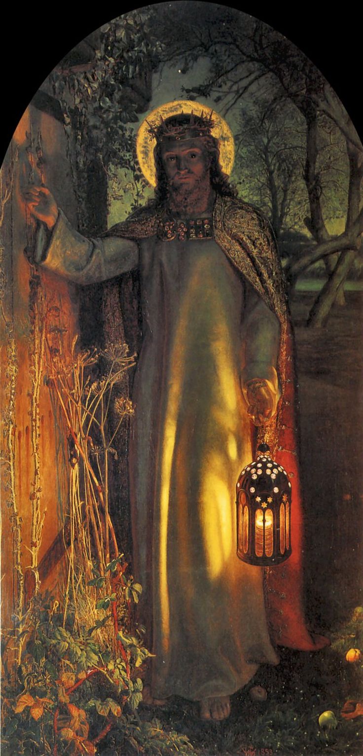 a painting of jesus holding a lantern in his hand