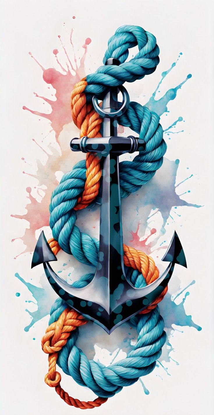 an anchor with rope and watercolor splashs