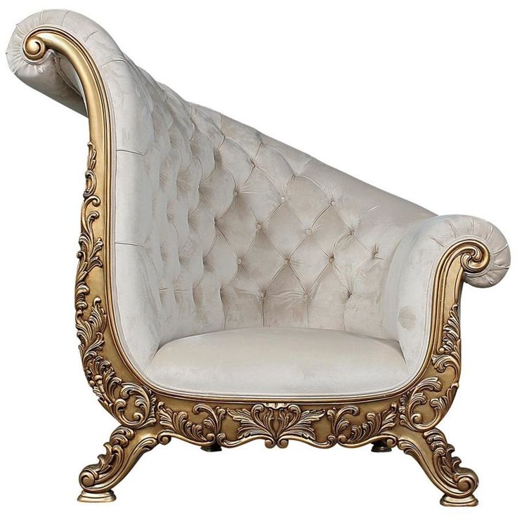 an ornate white and gold chair on a white background