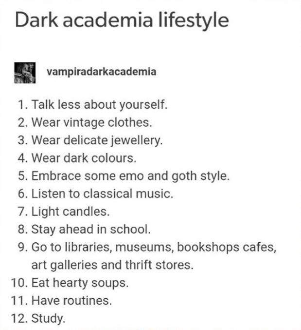 a poster with the words dark academy life style written in black and white on it