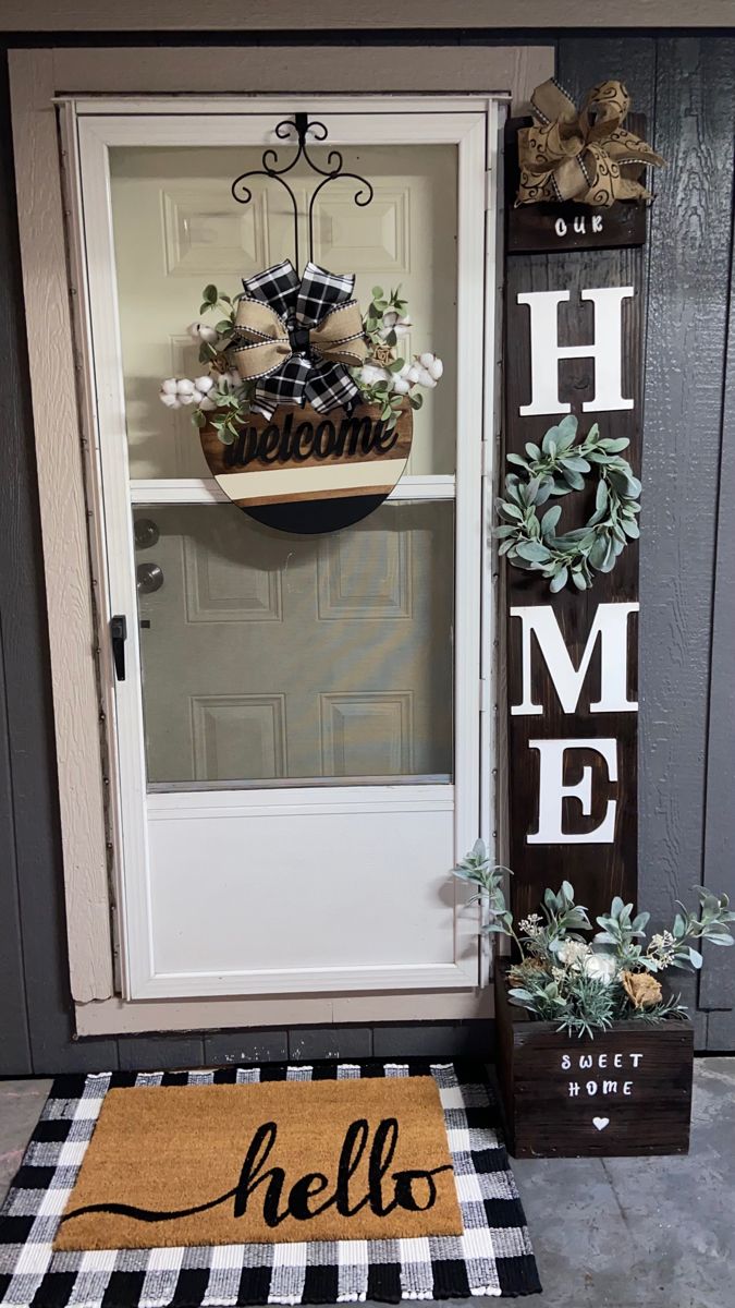 a welcome mat is placed in front of a door with the word home on it