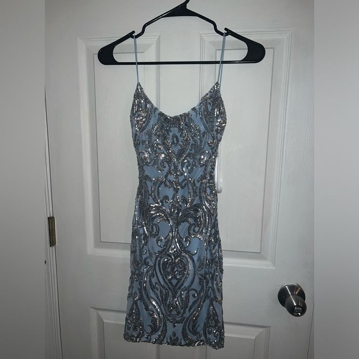 Beautiful New Size Xs For Party, I Bought It For A Party And I Couldn't Go, I Don't Think I'll Wear It. Light Blue Fitted Bodycon Party Dress, Light Blue Fitted Bodycon Dress For Party, Blue Bodycon Dress For Prom Season Night Out, Light Blue Mini Bodycon Party Dress, Blue Bodycon Dress For Prom Night Out, Blue Bodycon Dress For Prom Season Cocktail, Blue Mini Length Bodycon Dress For Prom, Blue Bodycon Dress For Cocktail Prom Season, Blue Mini Bodycon Dress For Prom Season