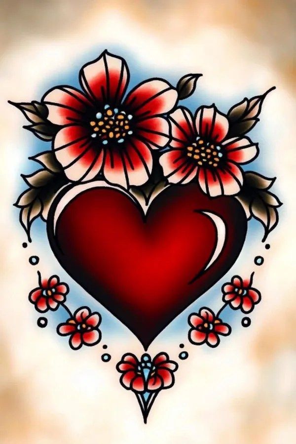 a heart with flowers and leaves on it