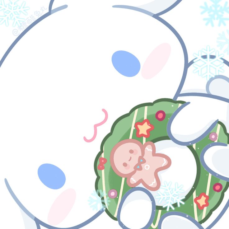 a cartoon bear holding a donut with snowflakes on it's face