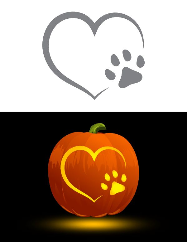 an orange pumpkin with a paw print on it and a heart shaped hole in the middle